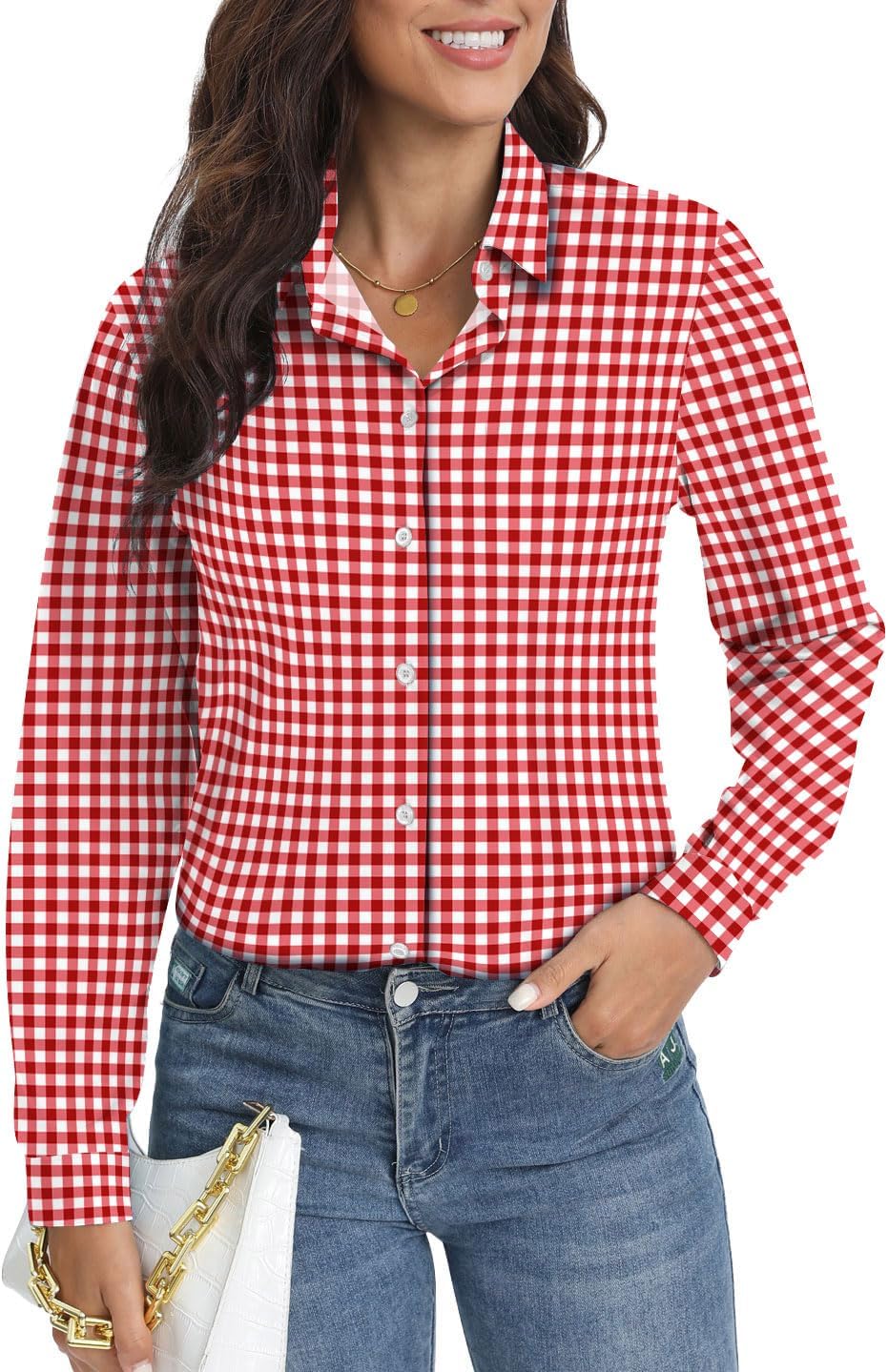 COUXILY Soft Wrinkle-Free Button Down Stretch Shirts for Women, Breathable Moisture-Wicking Casual Work Dress Tops