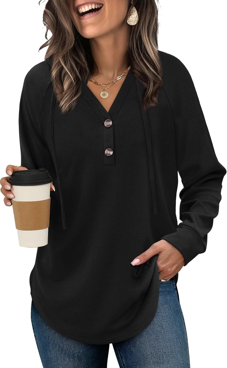 OFEEFAN Womens Hoodies Pullover Sweaters Tunic Tops for Women Loose Fit Dressy Oversized Sweatshirt with Buttons