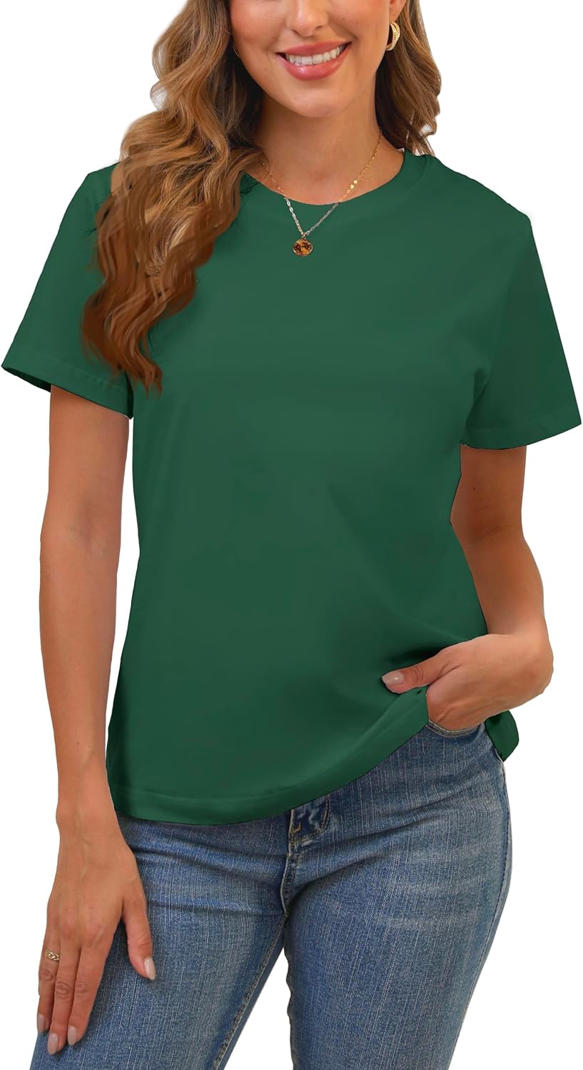 Cotton Basic T Shirts for Women,Crew Neck Short Sleeve Summer Shirts,Solid Loose Fit Tshirt, Plain Workout Tops, Undershirts