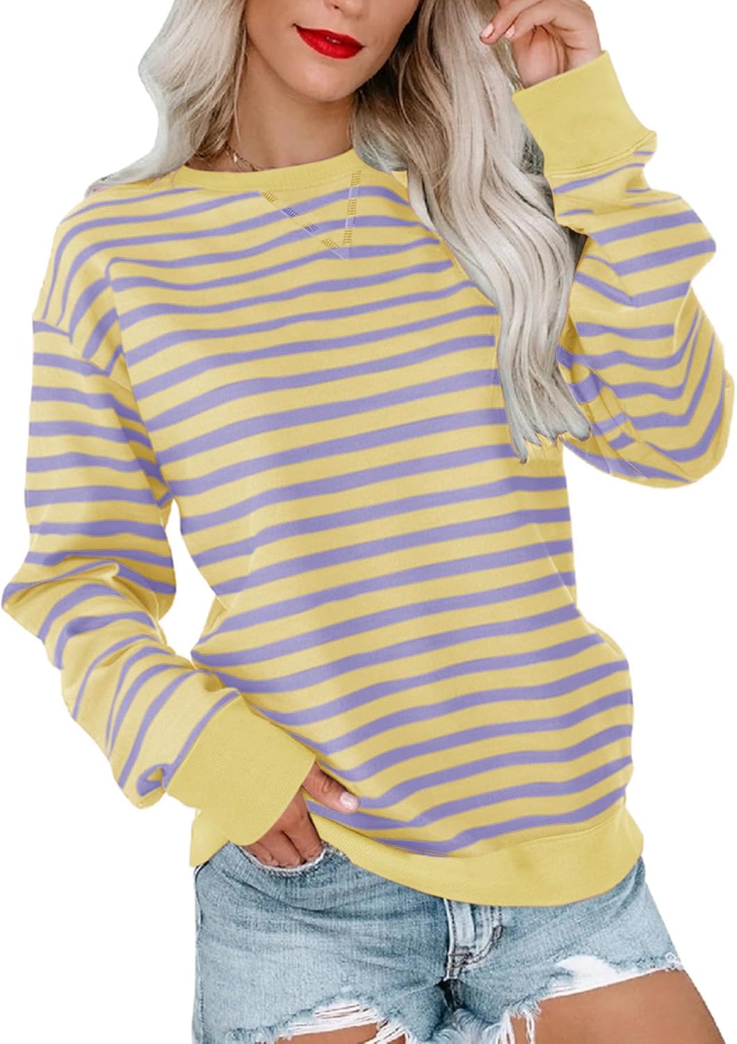 Bingerlily Womens Casual Long Sleeve Sweatshirt Crew Neck Cute Pullover Relaxed Fit Tops