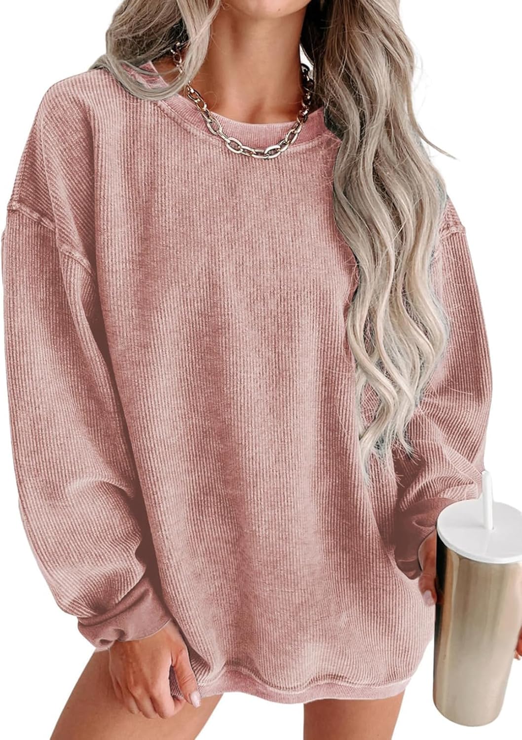 SHEWIN Women Casual Oversized Long Sleeve Crewneck Sweatshirts Pullover Tops, S-XXL