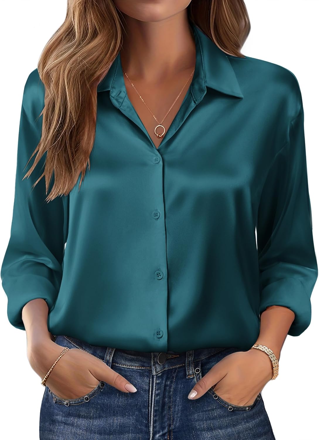 Zeagoo Womens Tops Long Sleeve Satin Silk Button Down Shirts Casual Business Dressy Blouses Fall Clothes