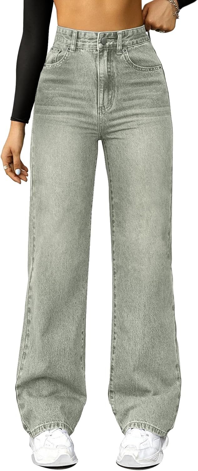 Straight Leg Jeans for Women,High Waisted Wide Leg Loose Microelastic Boyfriend Denim Pants