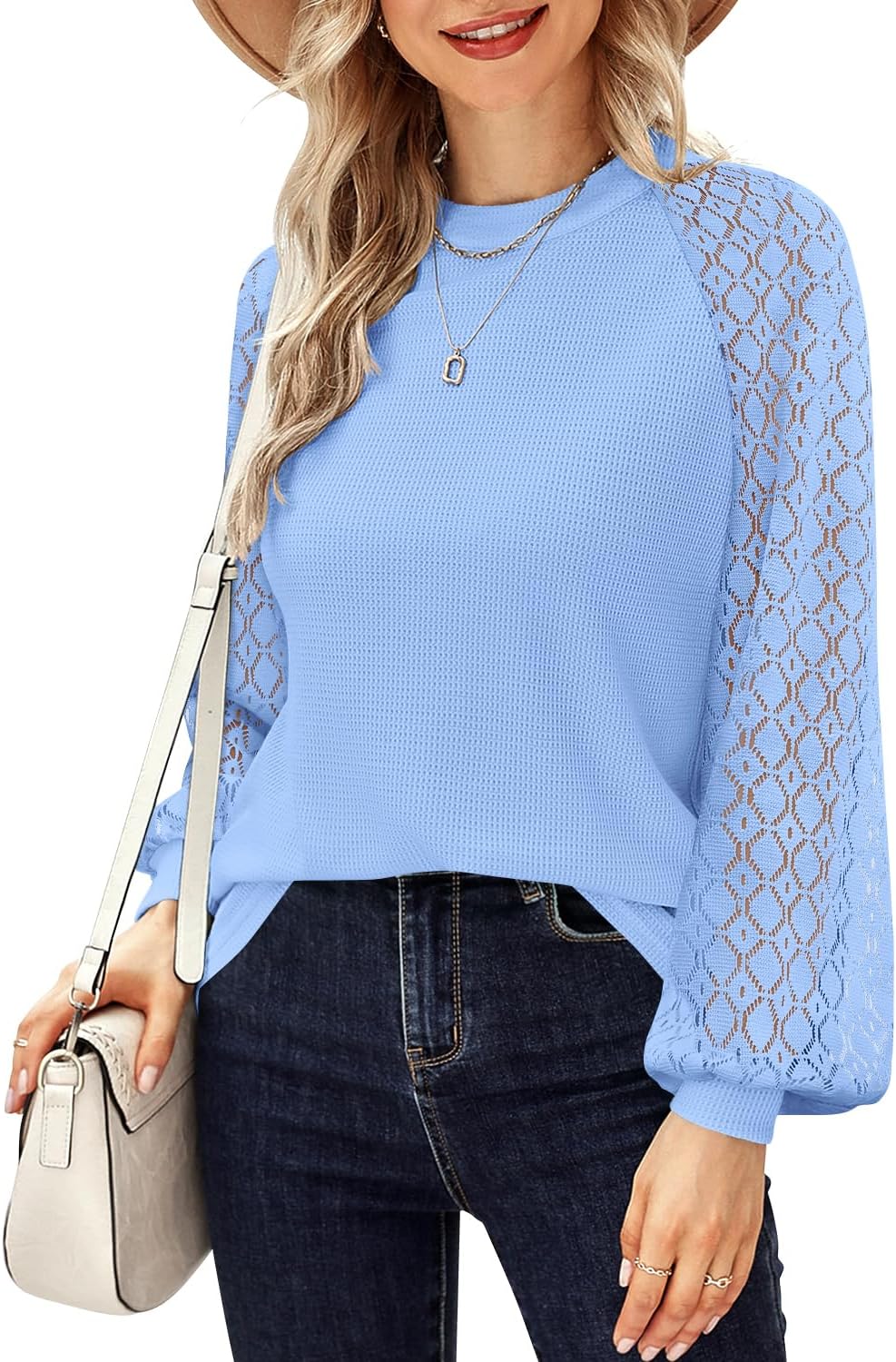 MIHOLL Women’s Long Sleeve Tops Lace Casual Loose Blouses T Shirts