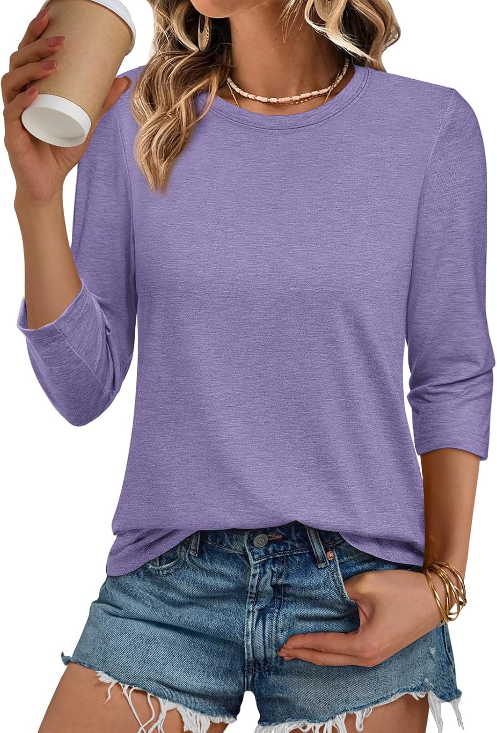 ATHMILE Womens 3/4 Sleeve T-Shirts Summer Tops Fall Fashion Blouses Beach Vacation Clothes Spring Tunic 2025 Trendy