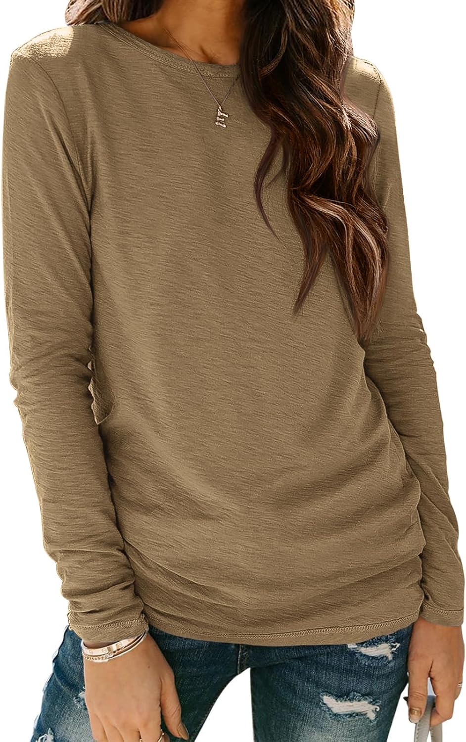 ATHMILE Womens Long Sleeve Shirts Basic Tee Fall Trendy Spring Top Business Casual Beach Vacation Workout 2025 Fashion