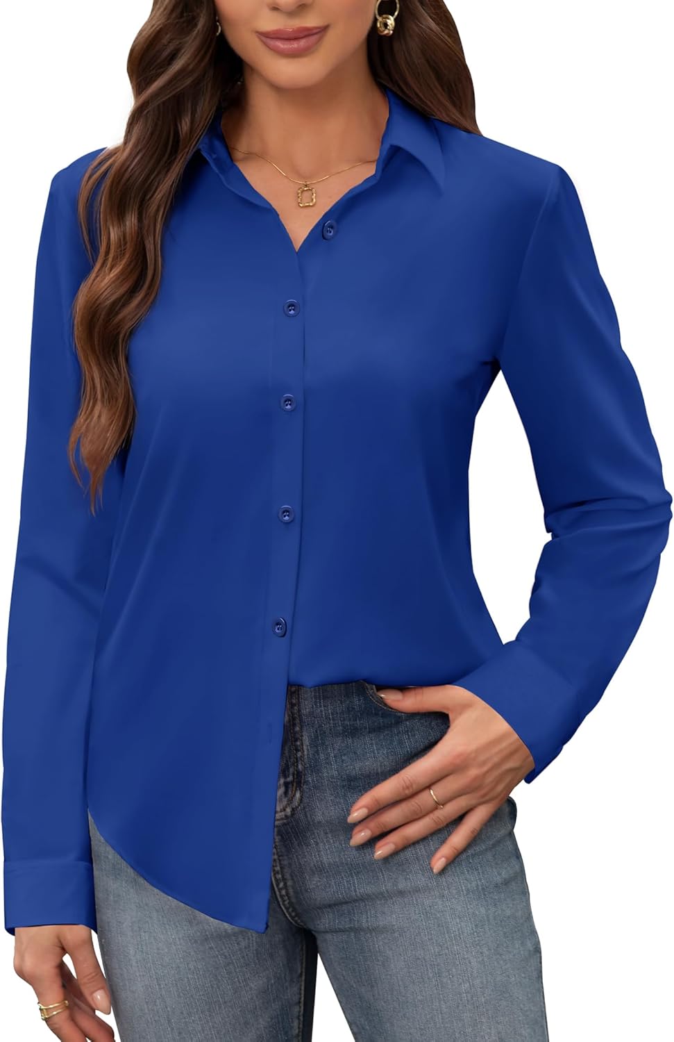 siliteelon Women's Stain Shield Dress Shirts Wrinkle Free Long Sleeve Shirts Solid Work Business Button Down Shirts