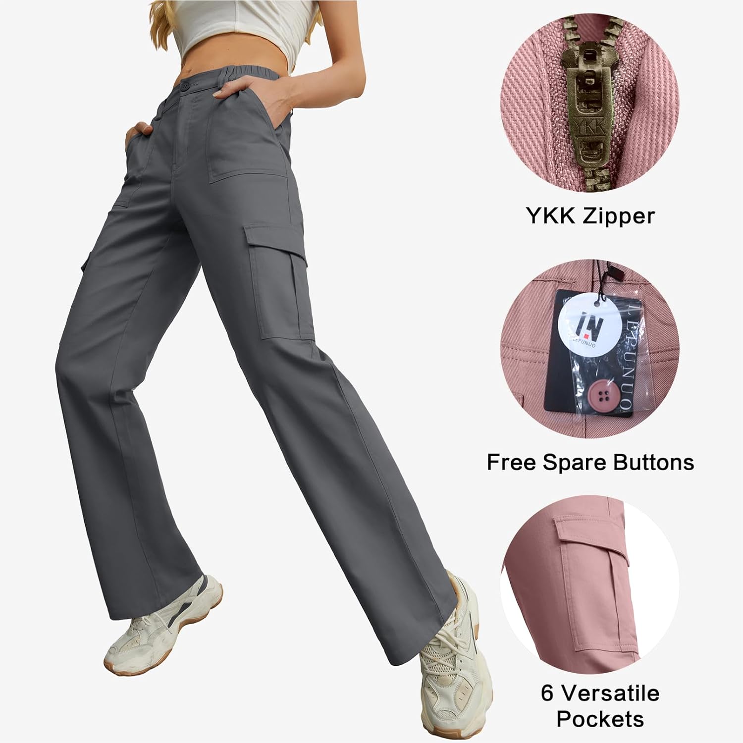 Lepunuo Cargo Pants for Women High Waisted Casual Pants Baggy Stretchy Wide Leg Y2K Streetwear with 6 Pockets