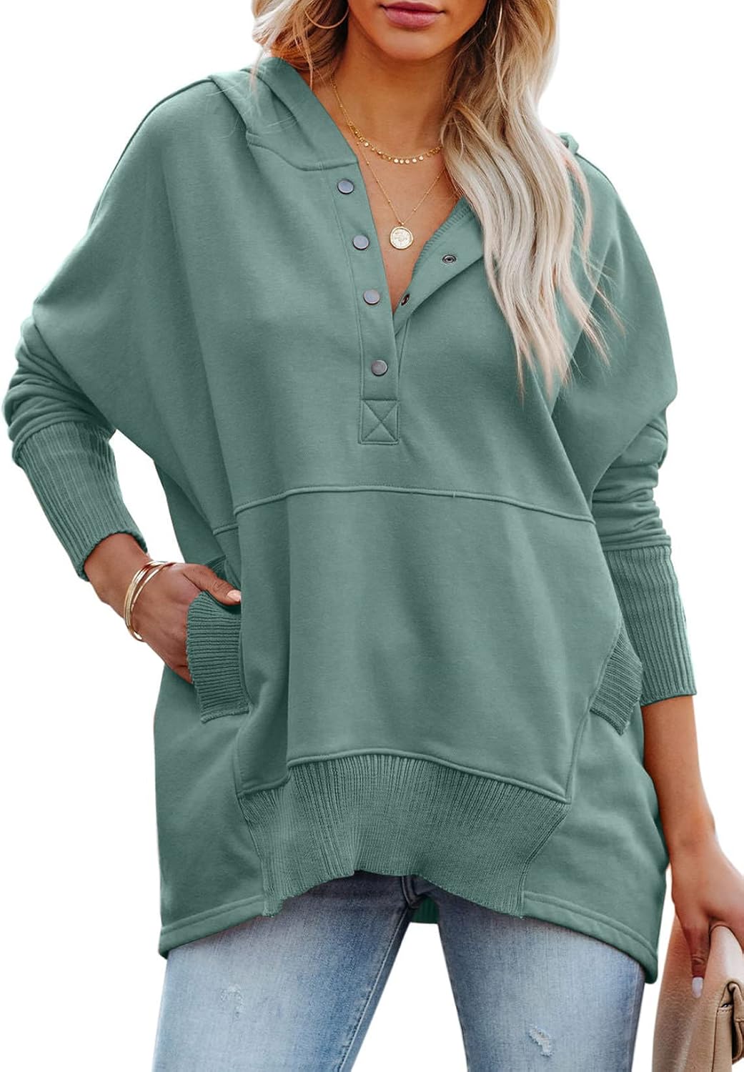 PRETTYGARDEN Women's Casual Long Sleeve Lapel Zipper Sweatshirt Drawstring Loose Pullover Tops