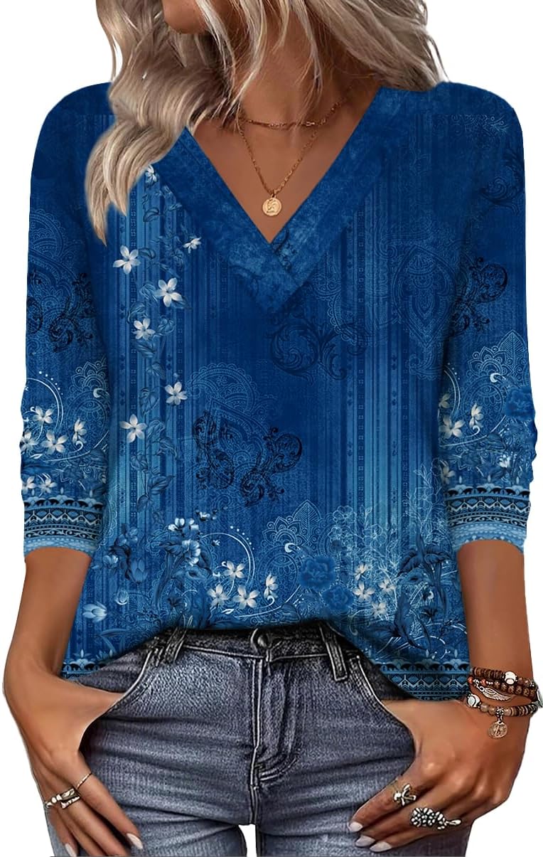 Zeagoo Women Long Sleeve Tops Dressy Casual V Neck Tshirts Basics Tee 2025 Fall Trendy Clothes S-2XL