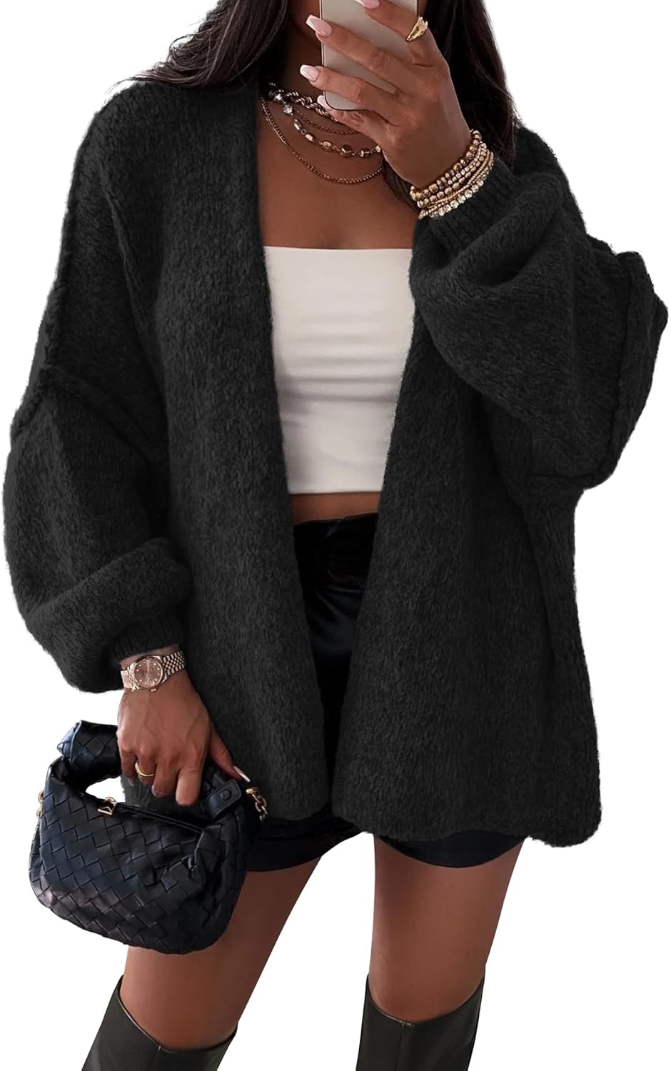 ATHMILE Womens Fall Oversized Cardigan Sweaters Long Lantern Sleeve Knit Open Front Lightweight Winter Fashion Clothes 2025