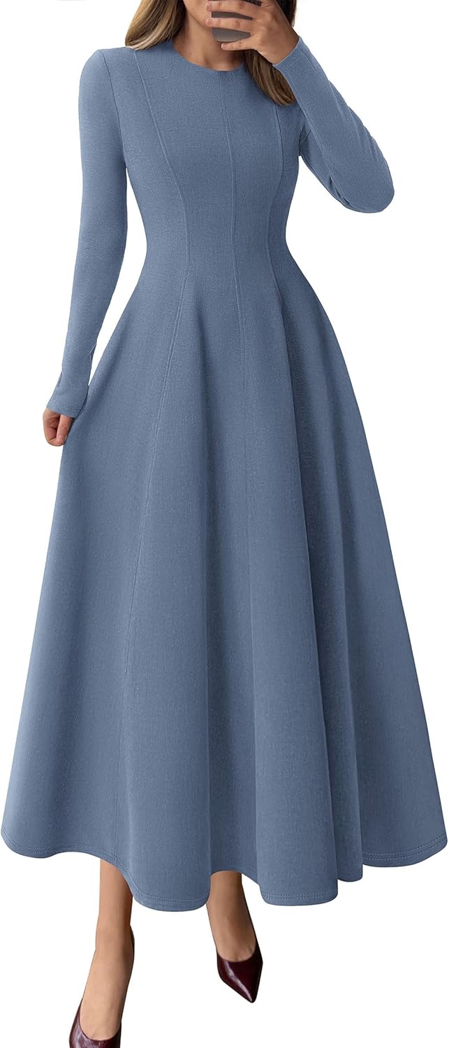 PRETTYGARDEN Cocktail Dresses for Women 2025 Elegant Classy Fall Long Sleeve Midi A Line Flowy Modest Winter Party Dress