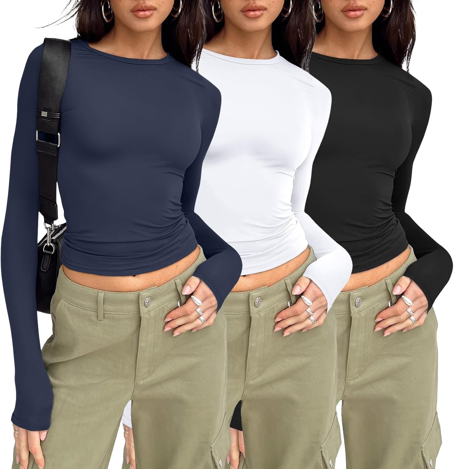 AUTOMET 3 Pack Womens Long Sleeve T Shirts Fall Fashion Basic Going Out Crop Tops Slim Fitted Winter Clothes 2025