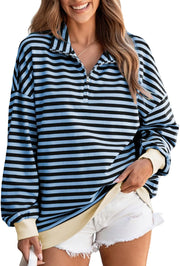 EVALESS Oversized Sweatshirt for Women 2024 Fall Outfits Fashion Long Sleeve Shirts Striped Quarter Zip Pullover Tops