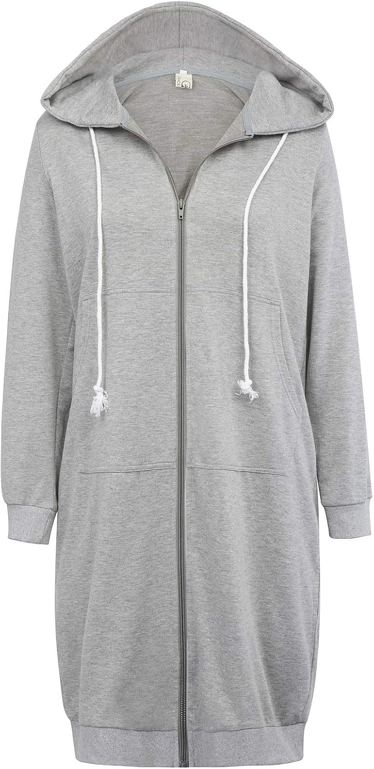 GRACE KARIN Long Hoodies for Women Zip up Hooded Sweatshirt Dress 2025 Casual Fall Jacket Coat with Pocket