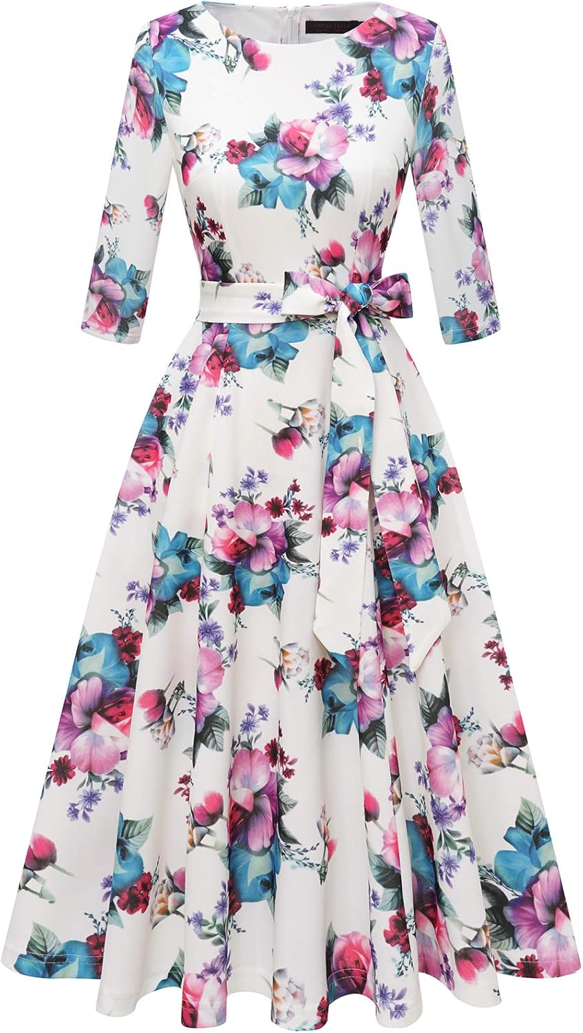 DRESSTELLS Cocktail Dresses for Women, Vintage Wedding Guest 3/4 Sleeves Formal Church Holiday Dress