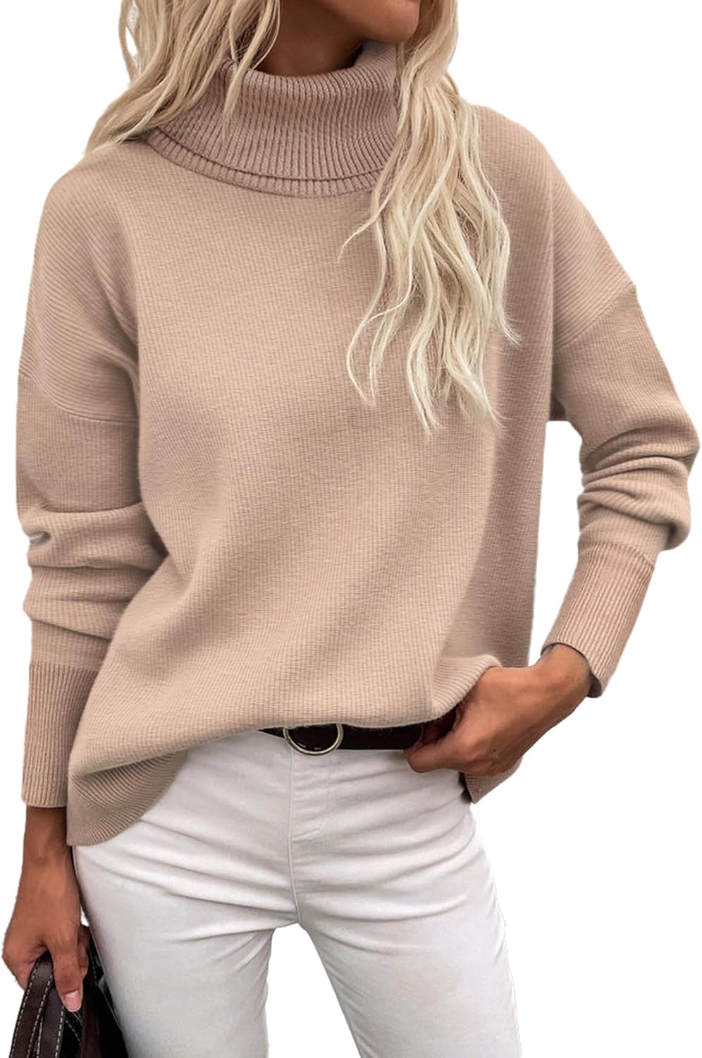 Zeagoo Women's Turtleneck Sweater 2025 Fall Winter Chunky Knitted Pullover High Low Hem Trendy Basic Jumper Top