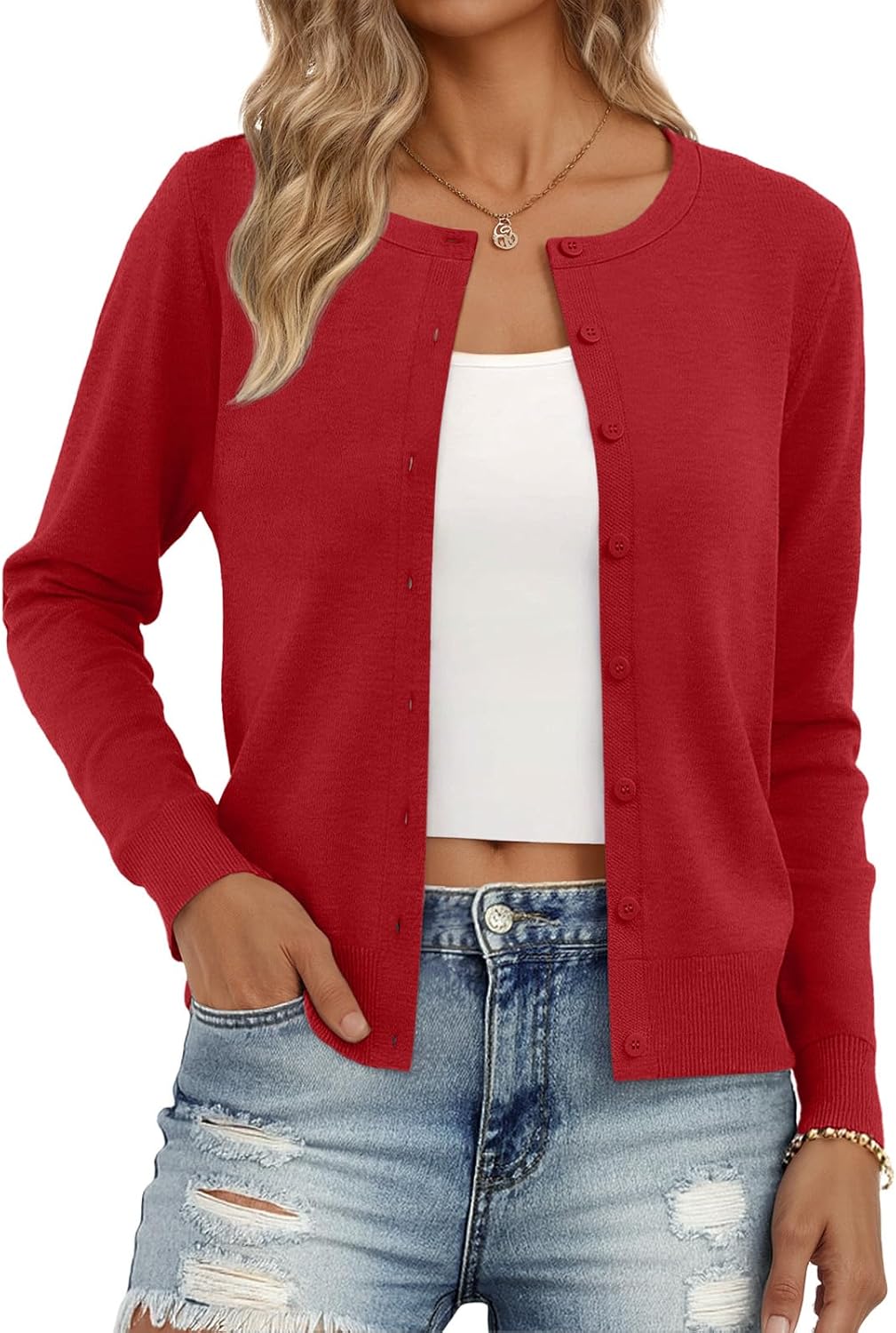 Trendy Queen Womens Cardigan Sweaters Lightweight Crew Neck Outfits Fall Fashion 2025 Clothing