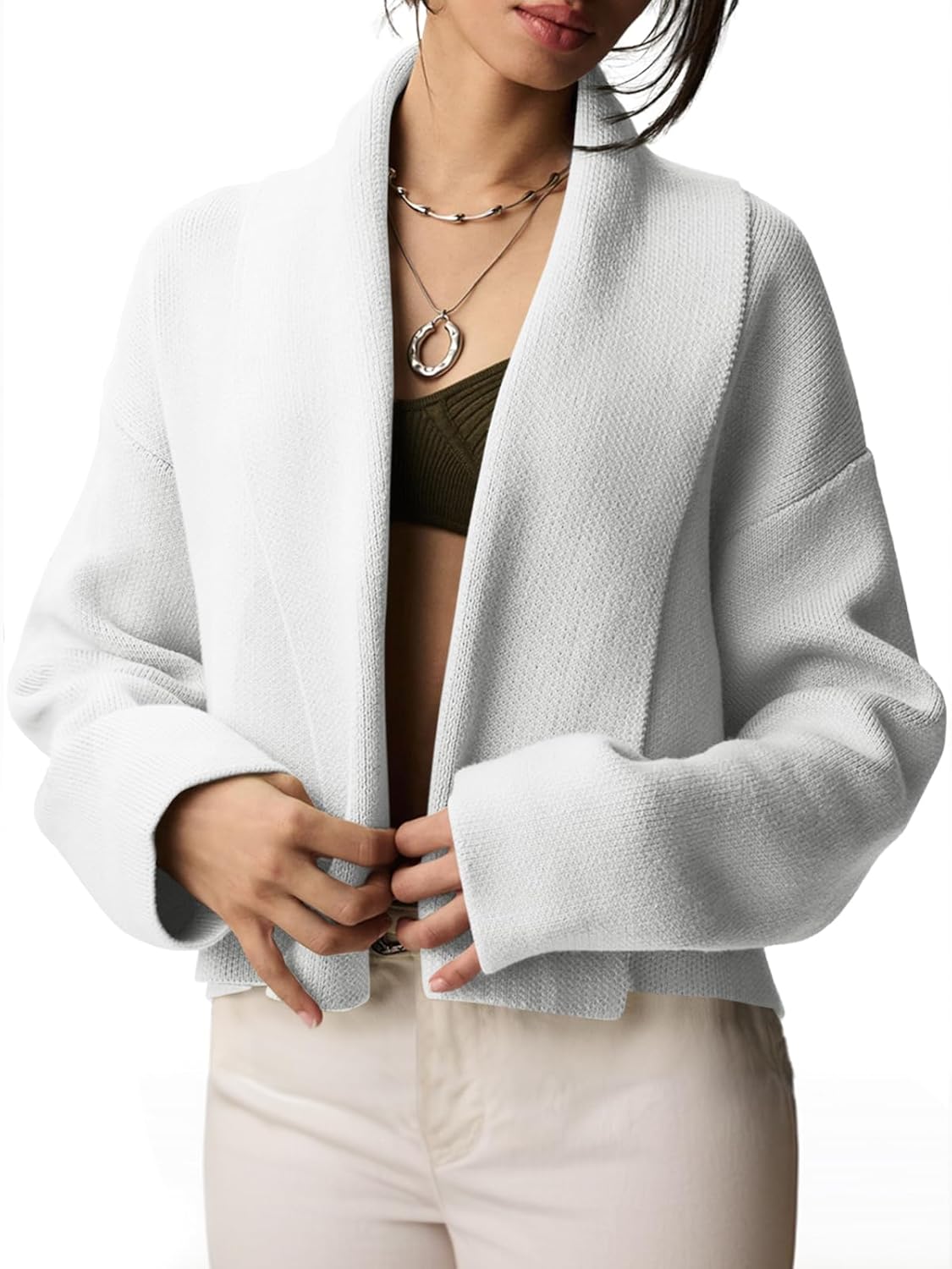 Saodimallsu Womens Cropped Cardigan Open Front Shawl 2025 Fall Trendy Long Sleeve Sweater Jacket