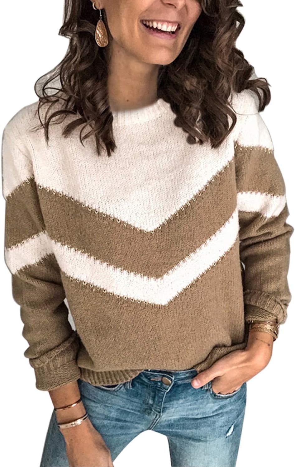 ANCAPELION Women’s Casual Sweater Pullover Winter Basic Sweatshirt Long Sleeve Cozy Knitted Jumper Tops Loose Fit