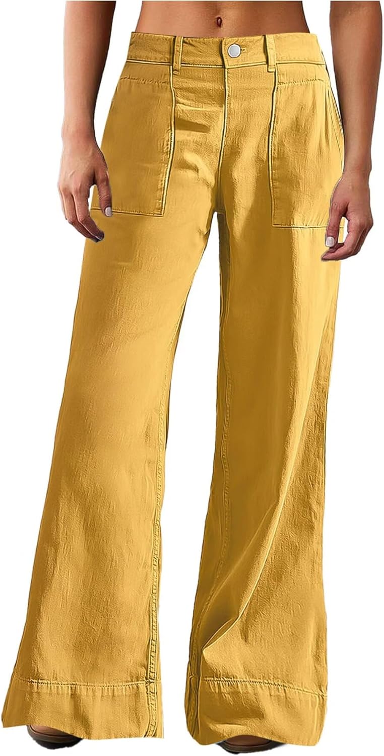 Flamingals Wide Straight Leg Mid Rise Baggy Pocket Denim Jeans Without Belt