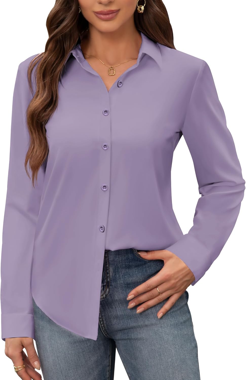 siliteelon Women's Stain Shield Dress Shirts Wrinkle Free Long Sleeve Shirts Solid Work Business Button Down Shirts