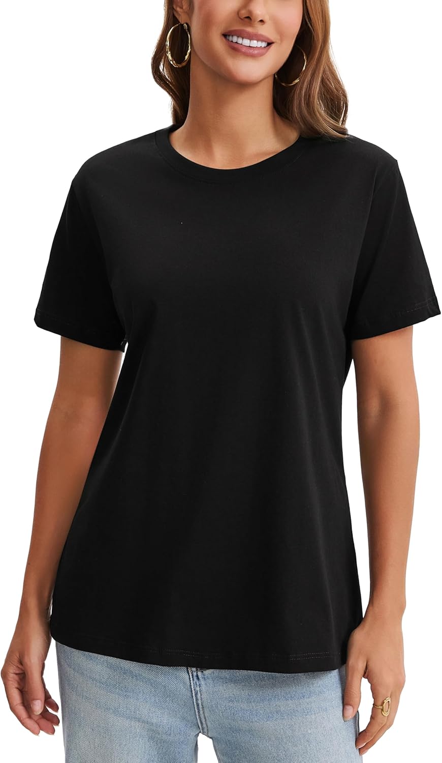 Cotton Basic T Shirts for Women,Crew Neck Short Sleeve Summer Shirts,Solid Loose Fit Tshirt, Plain Workout Tops, Undershirts