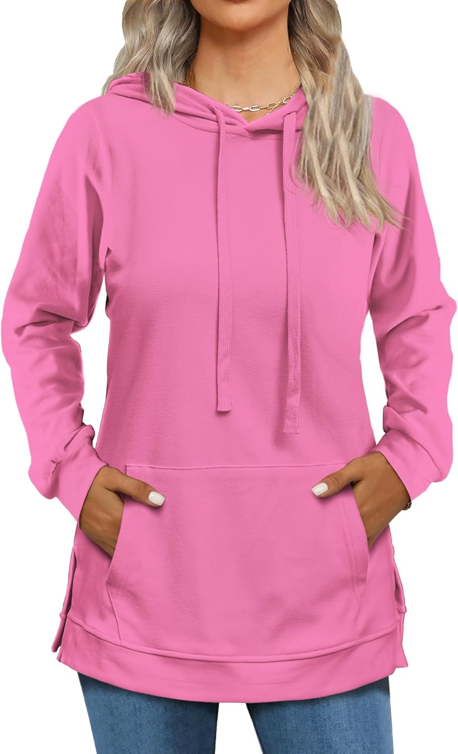 Beimuc Hoodies for Women Fashion Split Hem Drawstring Casual Long Sleeve Sweatshirts Tops with Pockets