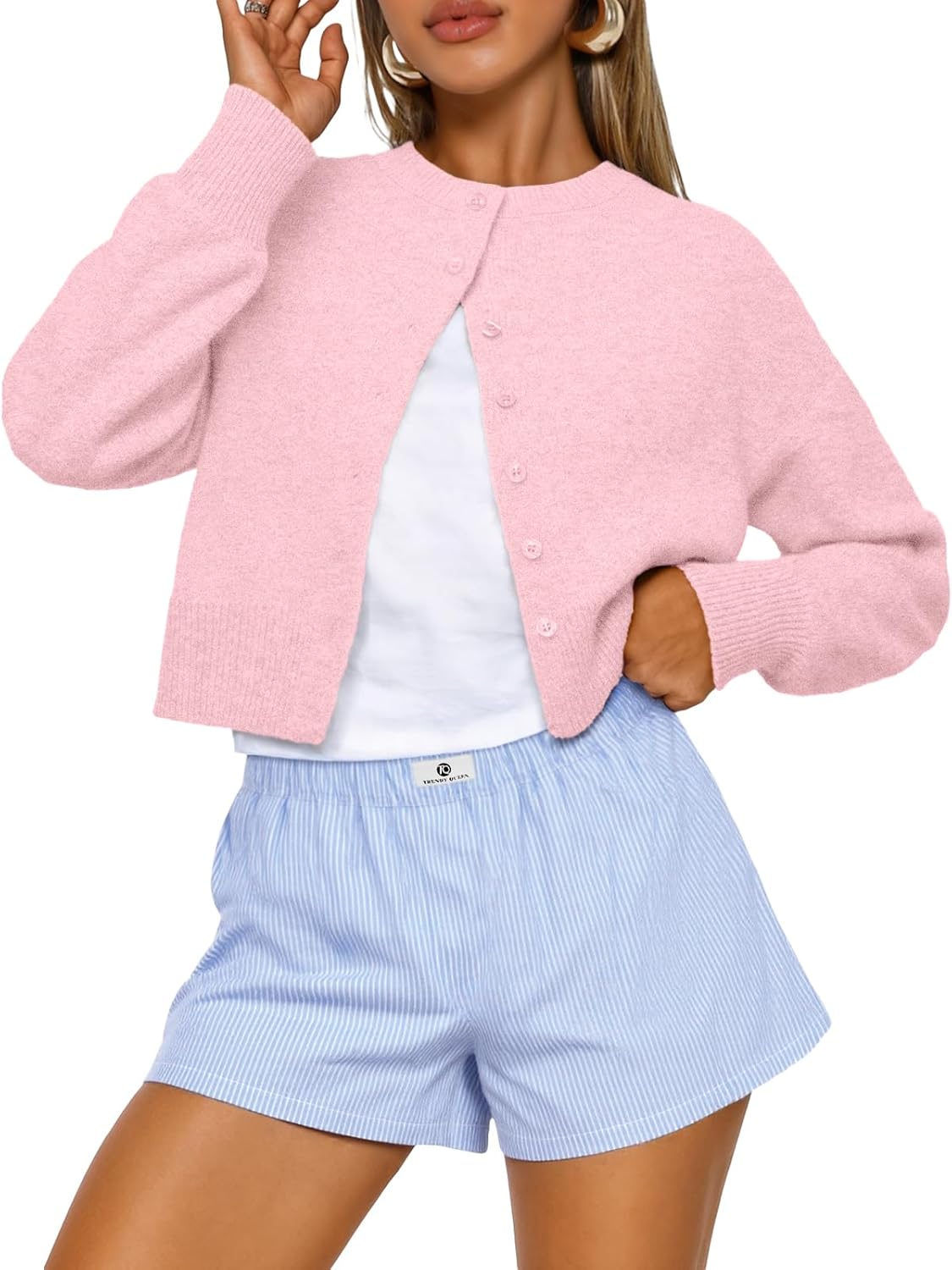 Trendy Queen Cropped Cardigan Sweaters for Women Lightweight Crop Knit Y2k Fall Outfits Fashion Clothes 2025