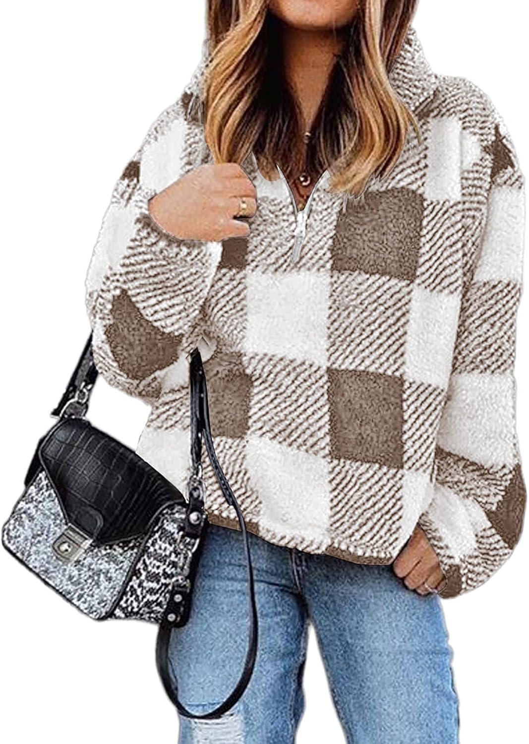 BTFBM Womens Sweatshirt Sherpa Quarter Zip Pullover Fall Winter 2025 Long Sleeve Fleece Sweaters Hoodies Sweatshirts