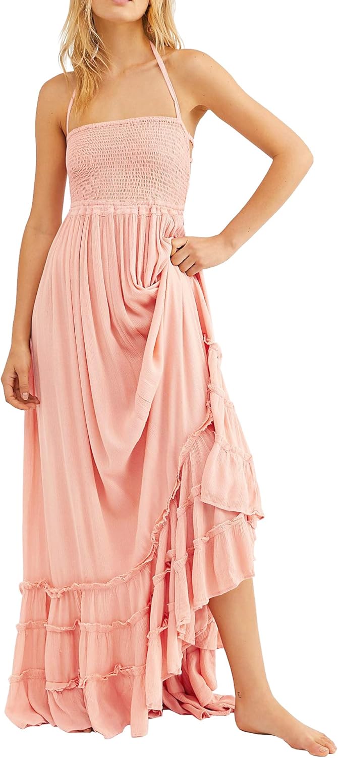R.Vivimos Womens Summer Boho Sexy Backless Long Dresses