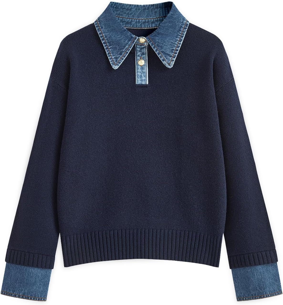 Womens Oversized Sweater Cozy Chunky Long Sleeve Mock Turtleneck V Neck Button Down Denim Polo Pullover Tunic Sweaters