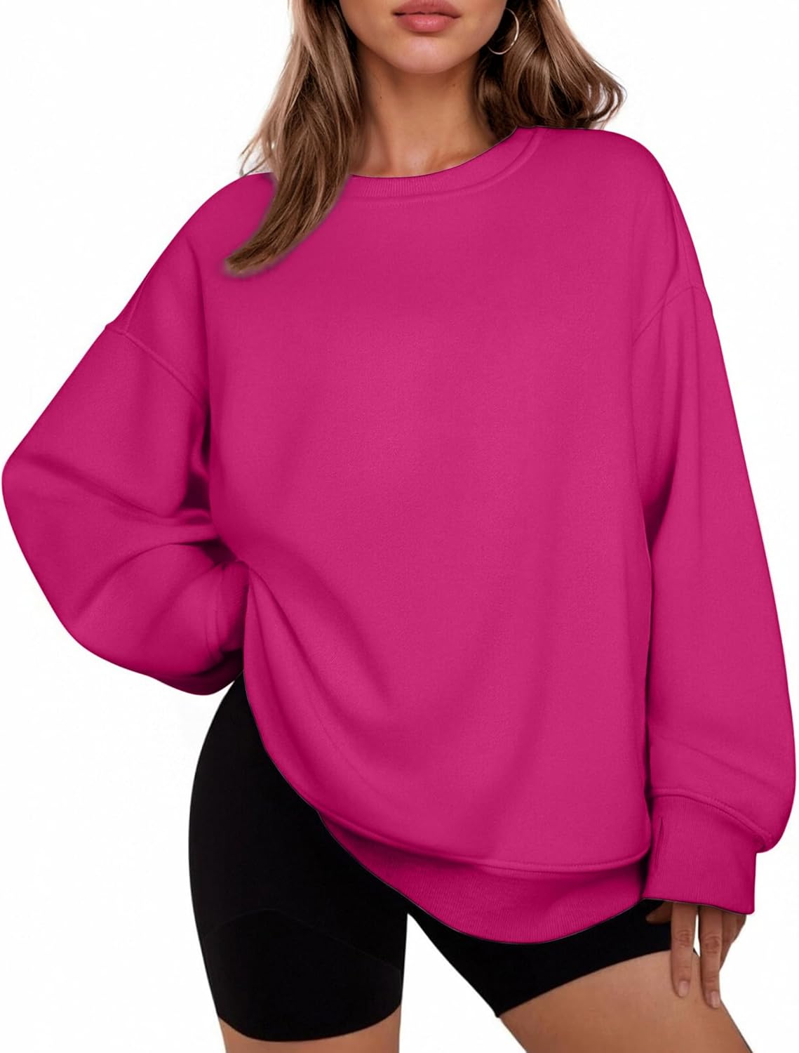 PINSPARK Womens Sweatshirt Crewneck Fleece Pullover Tops Oversized Sweat Shirts with Thumbholes Pockets 2025 Fall Outfits