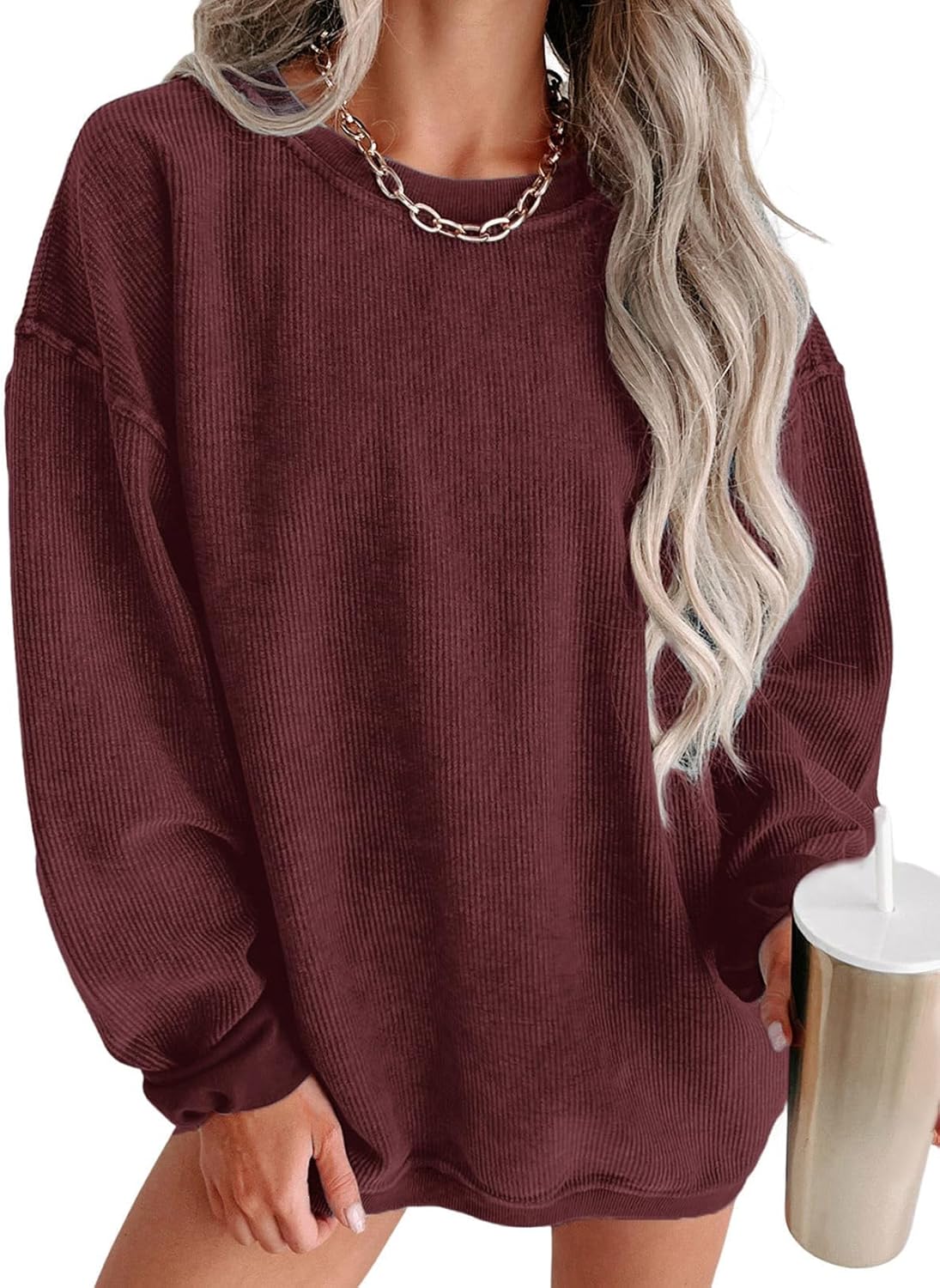 SHEWIN Women Casual Oversized Long Sleeve Crewneck Sweatshirts Pullover Tops, S-XXL