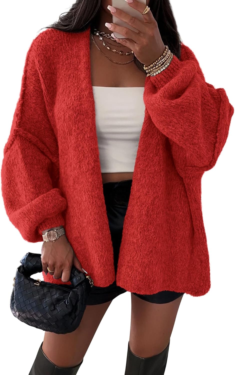 ATHMILE Womens Fall Oversized Cardigan Sweaters Long Lantern Sleeve Knit Open Front Lightweight Winter Fashion Clothes 2025