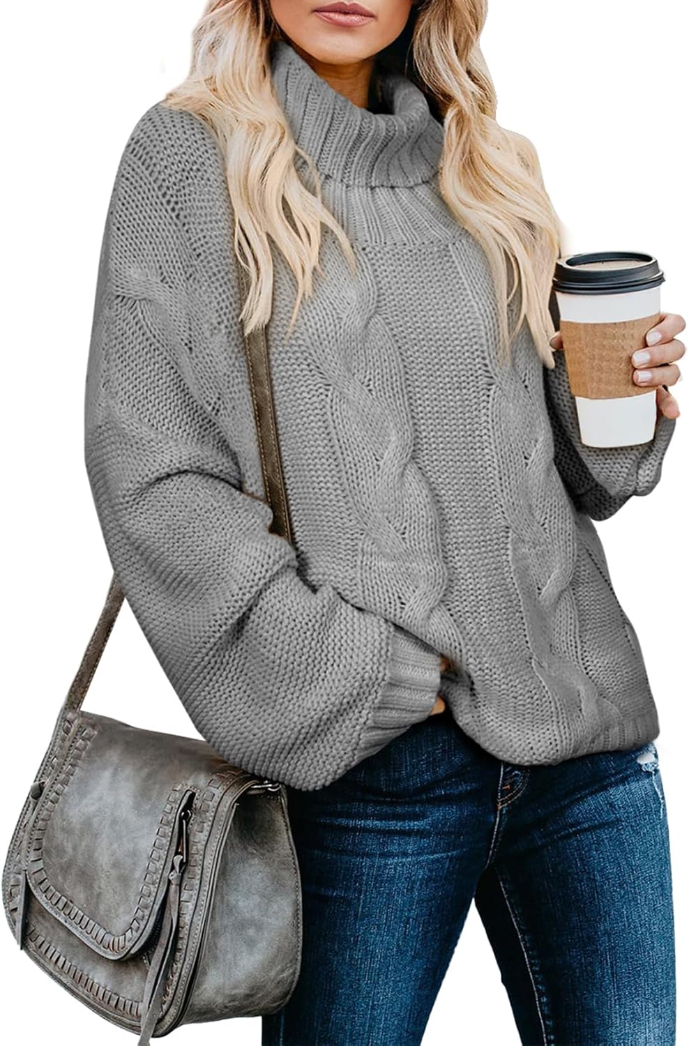 Dokotoo Womens 2025 Winter Fall Solid Turtleneck High Neck Balloon Long Sleeve Sweaters Pullover Outerwear