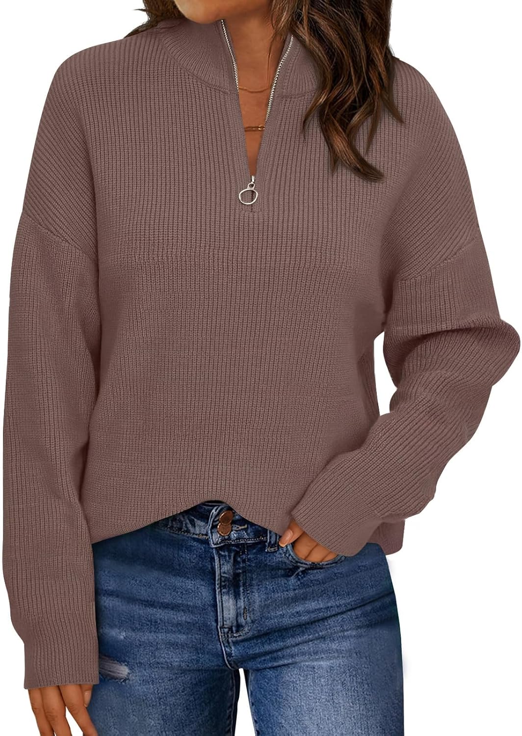 LILLUSORY Women's Quarter Zip Striped Oversized Sweater 2025 Mock Turtleneck Fall Fashion Outfit