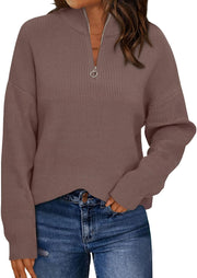 LILLUSORY Women's Quarter Zip Striped Oversized Sweater 2025 Mock Turtleneck Fall Fashion Outfit