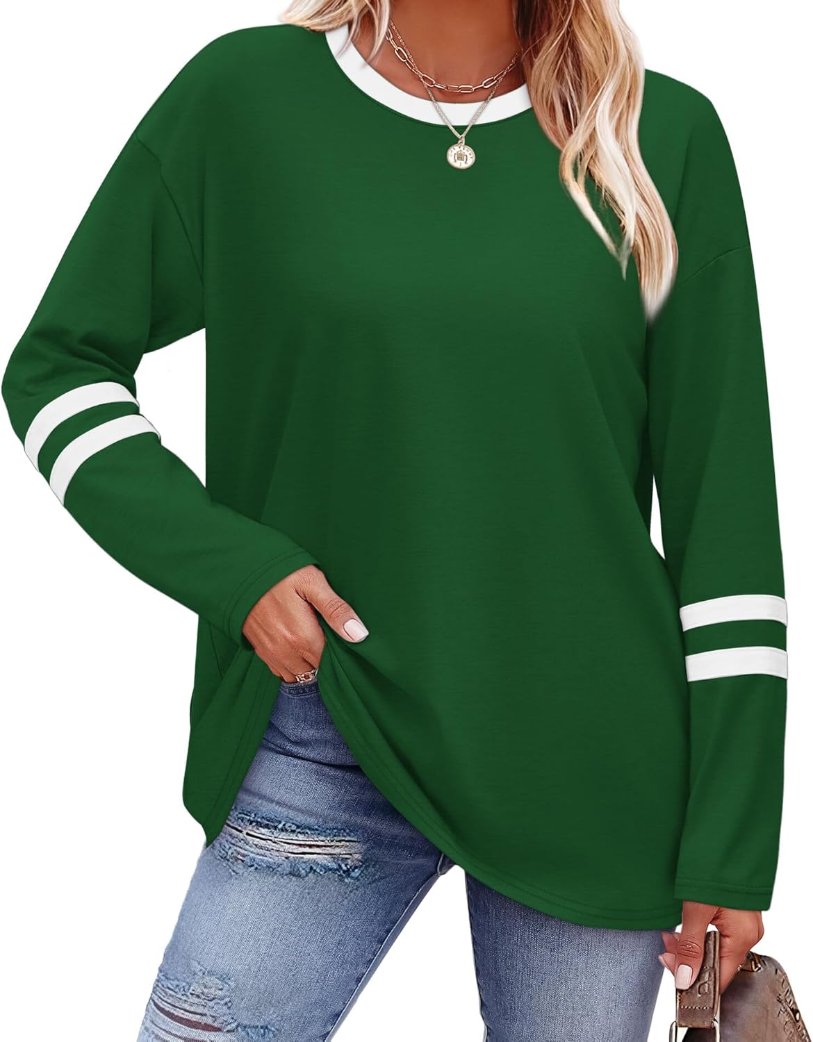Sampeel Long Sleeve Shirts for Women Color Block Casual Tops Fall Outfits 2025 Basic Tees Trendy Clothes