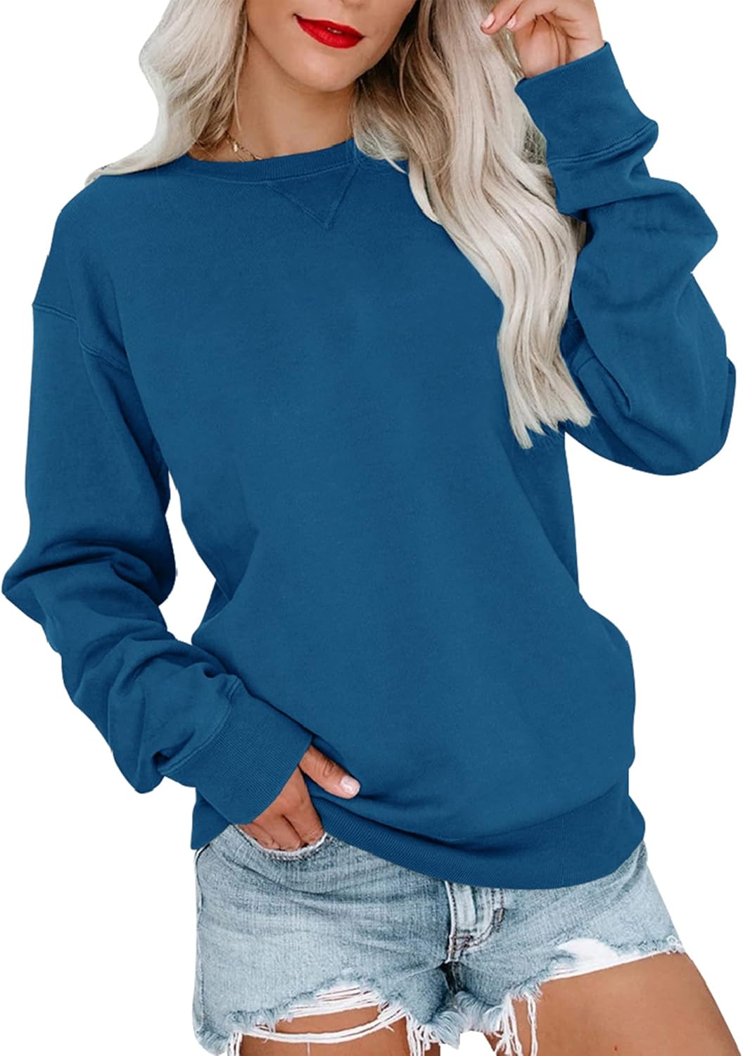 Bingerlily Womens Casual Long Sleeve Sweatshirt Crew Neck Cute Pullover Relaxed Fit Tops