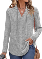 Lylinan Womens Long Sleeve Knit Hoodies V Neck Pullover Tops Ribbed Sweaters Fall Fashion Clothes S-XXL