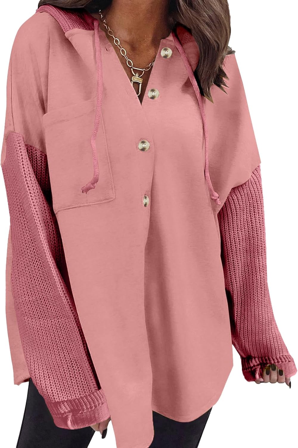 SHEWIN Oversized Sweatshirt for Women Loose Fit Casual Long Sleeve Button Hooded Sweatshirts Hoodies with Pocket