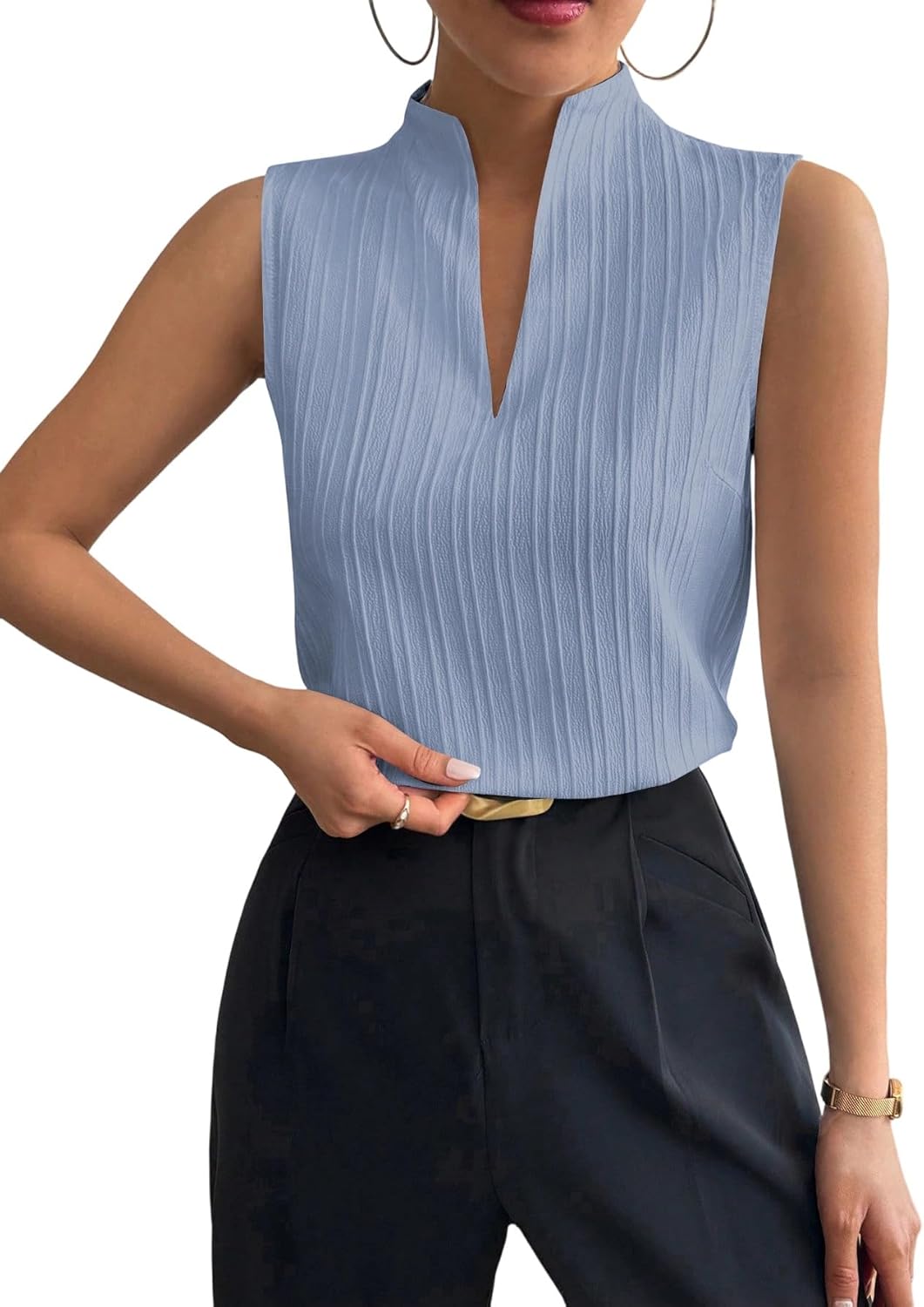 SOLY HUX Women's Work Outfits V Neck Sleeveless Blouses Summer Casual Tank Tops Business Office Dressy Striped Shirts