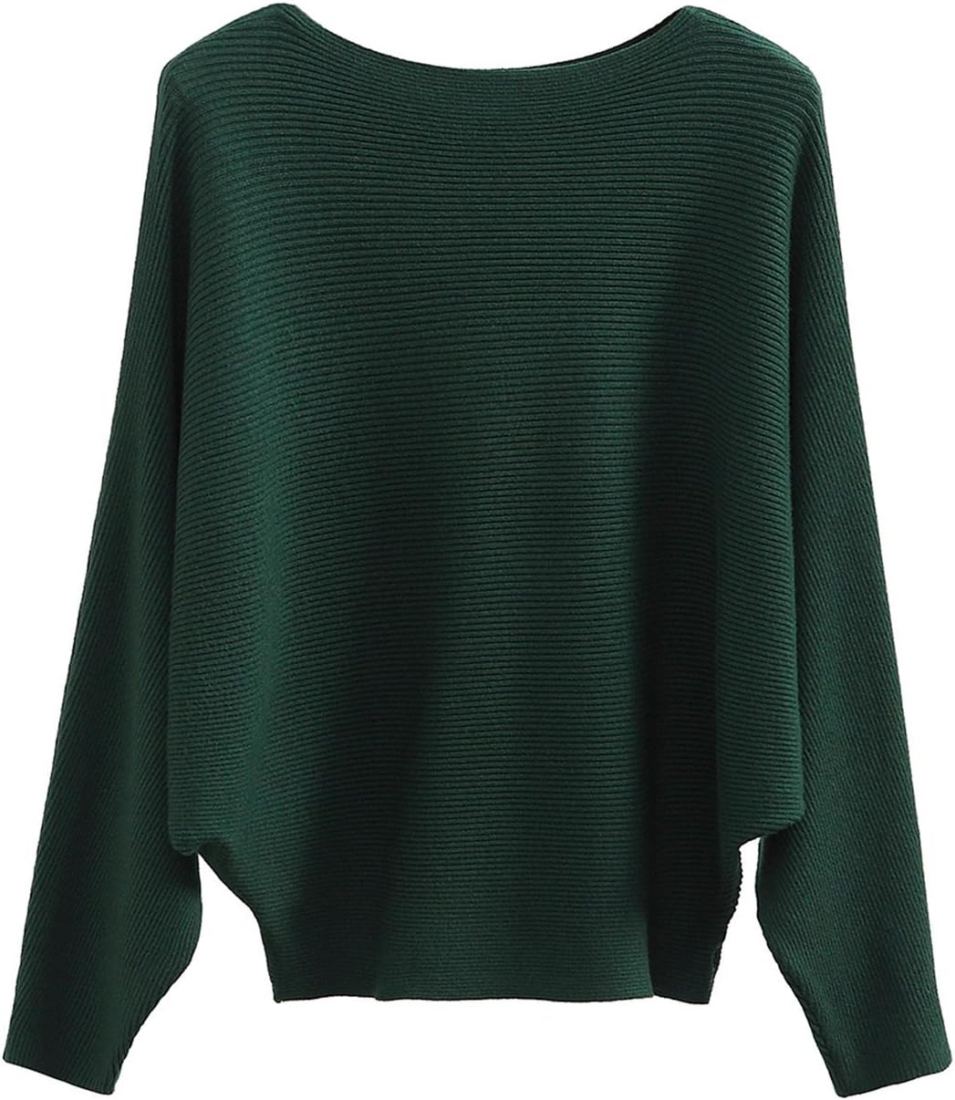 GABERLY Boat Neck Batwing Sleeves Dolman Knitted Sweaters and Pullovers Tops for Women