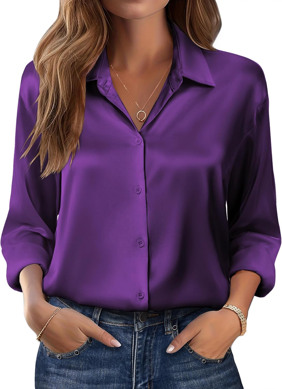 Zeagoo Womens Tops Long Sleeve Satin Silk Button Down Shirts Casual Business Dressy Blouses Fall Clothes