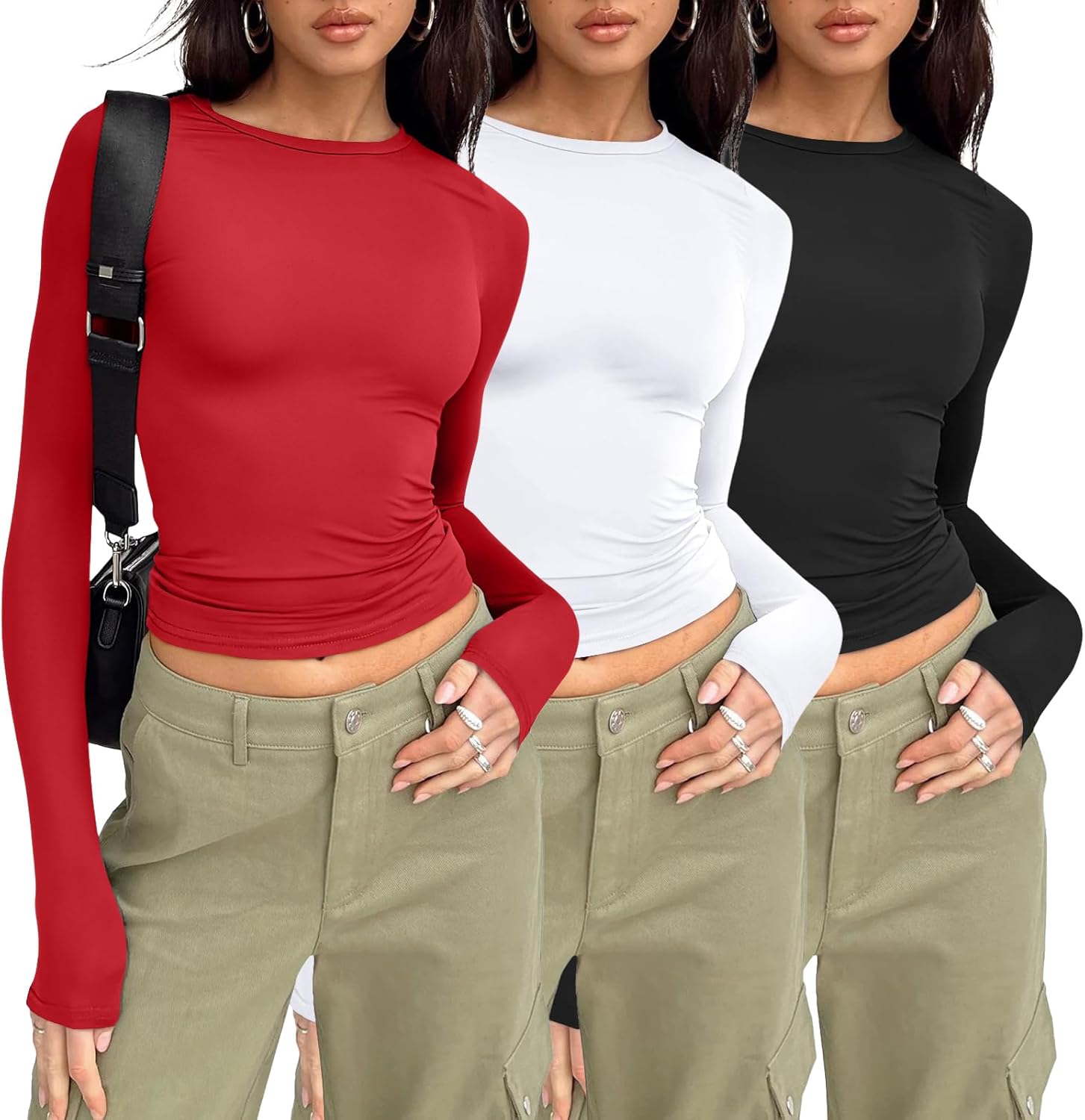 AUTOMET 3 Pack Womens Long Sleeve T Shirts Fall Fashion Basic Going Out Crop Tops Slim Fitted Winter Clothes 2025