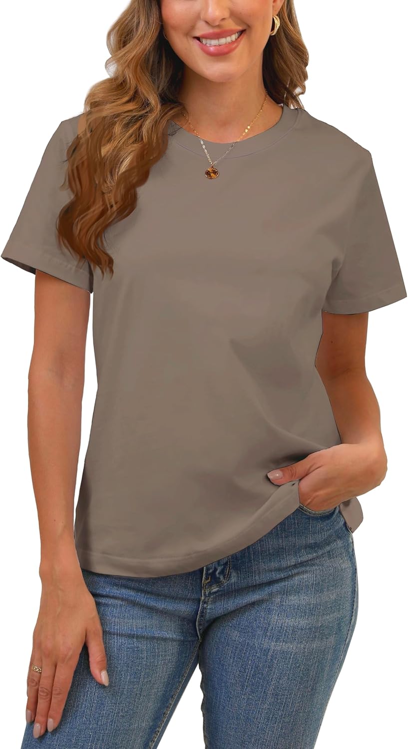 Cotton Basic T Shirts for Women,Crew Neck Short Sleeve Summer Shirts,Solid Loose Fit Tshirt, Plain Workout Tops, Undershirts