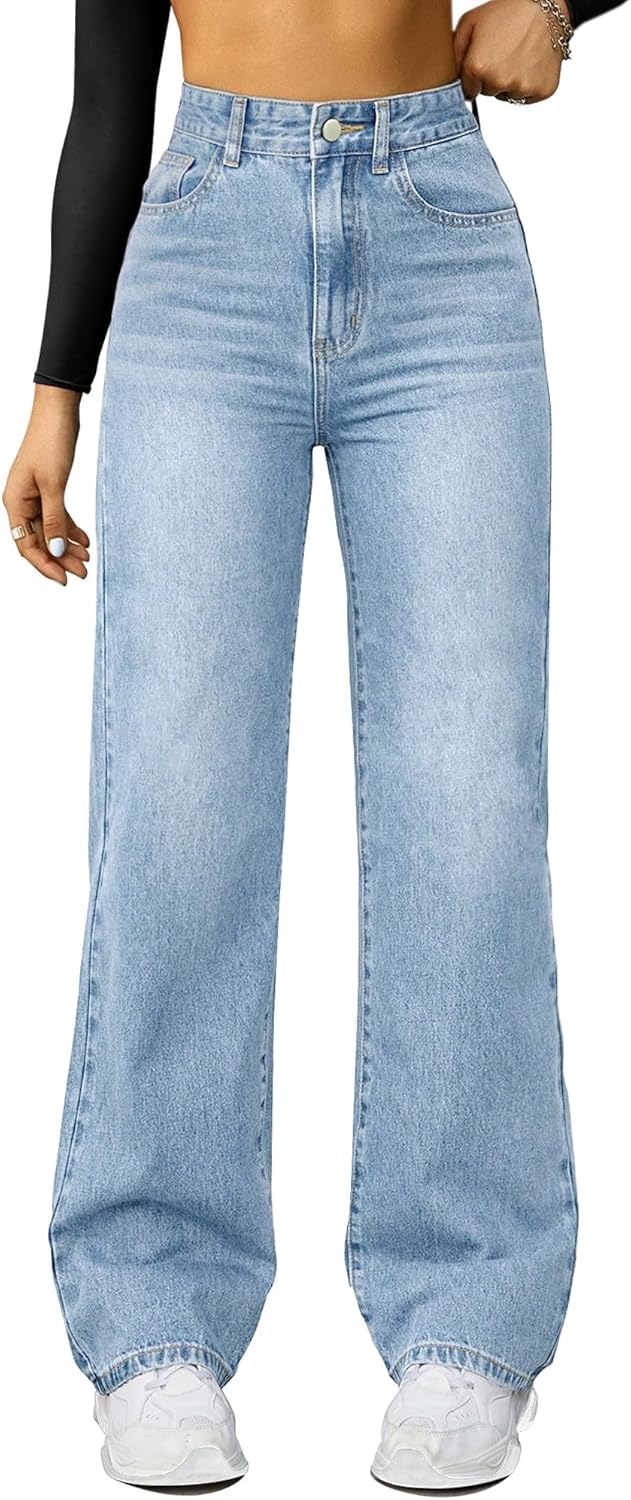 Straight Leg Jeans for Women,High Waisted Wide Leg Loose Microelastic Boyfriend Denim Pants