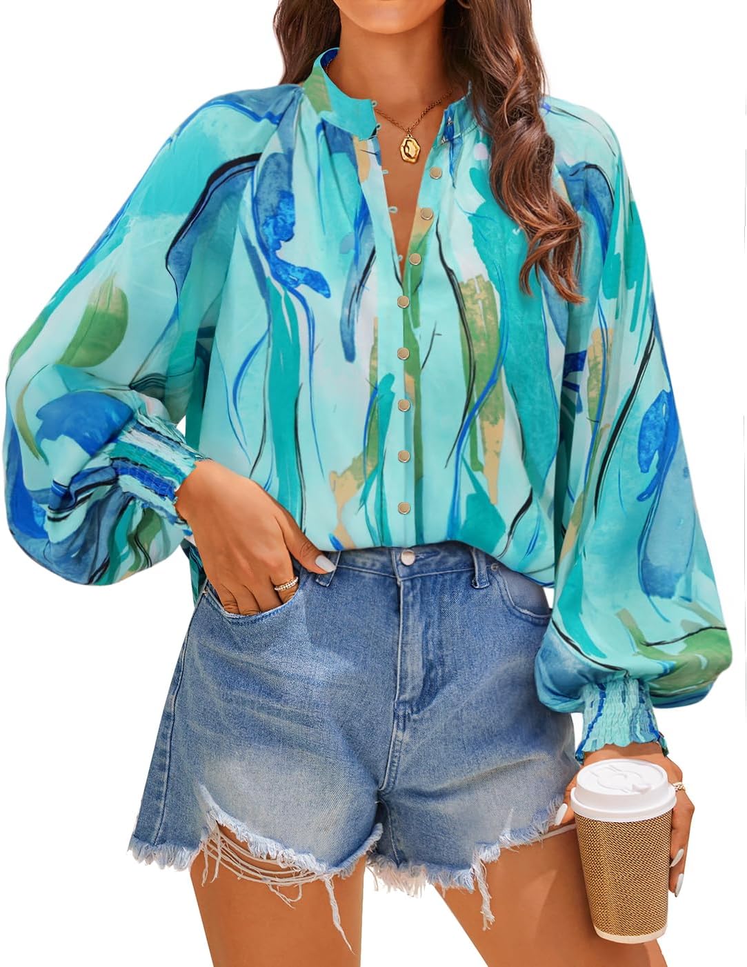 ZESICA Women's Floral Print Blouse 2025 Long Sleeve Button Down Casual Fall Boho Oversized Tops Shirts