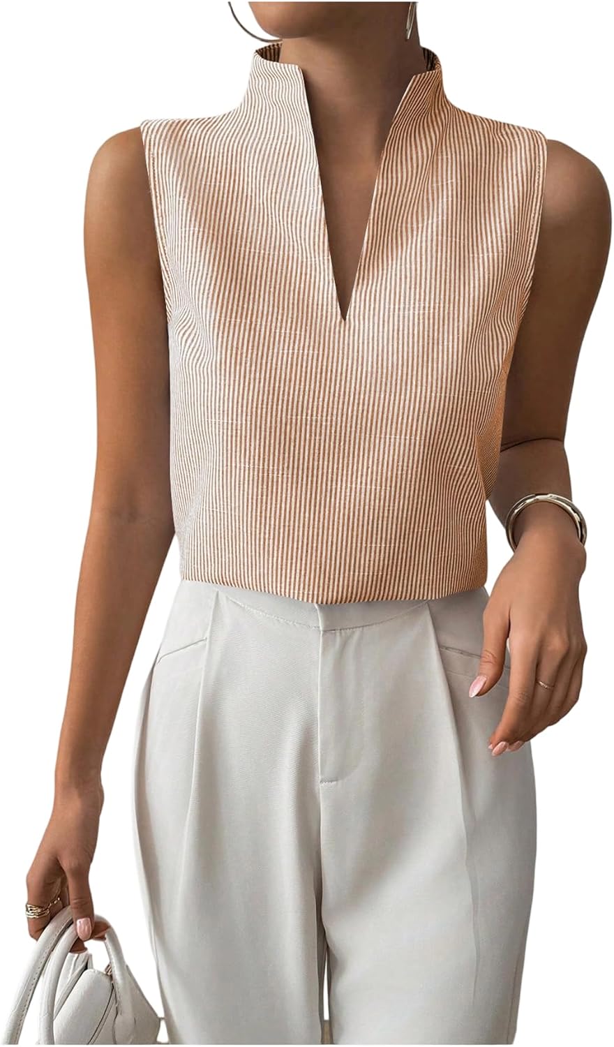 SOLY HUX Women's Work Outfits V Neck Sleeveless Blouses Summer Casual Tank Tops Business Office Dressy Striped Shirts
